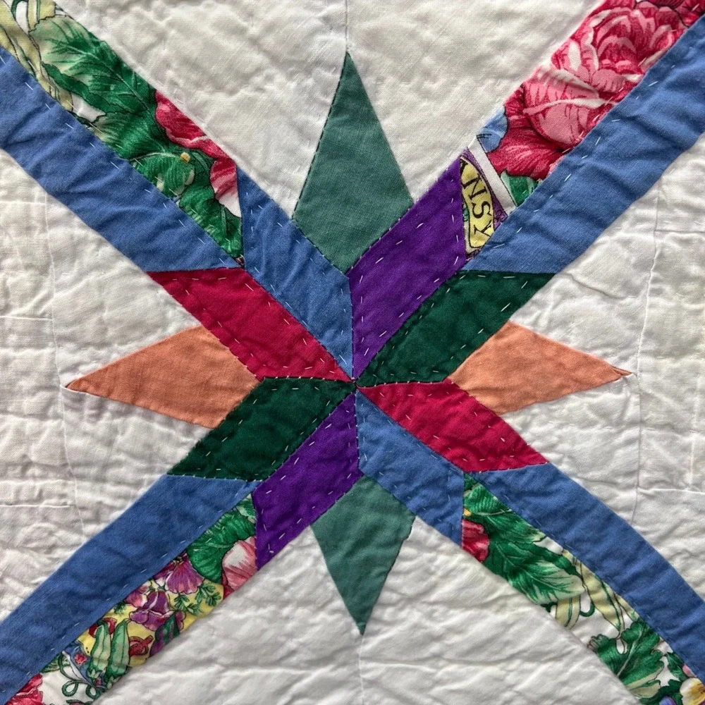 Vintage Hand Stitched Patchwork Quilt 86x80 Dresden Plate Teapot Appliqué Flaw